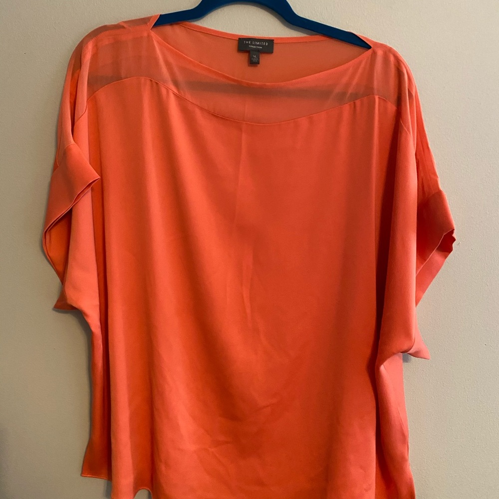 Satin/sheer shoulder short sleeve blouse- the Limited